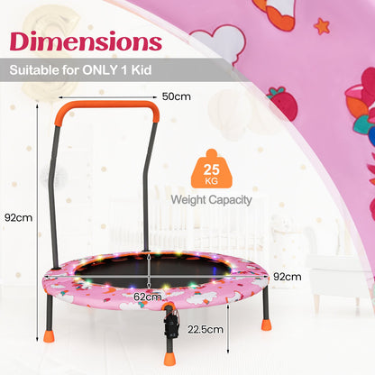 Mini Trampoline with LED Lights and Safety Handle for Children-Pink