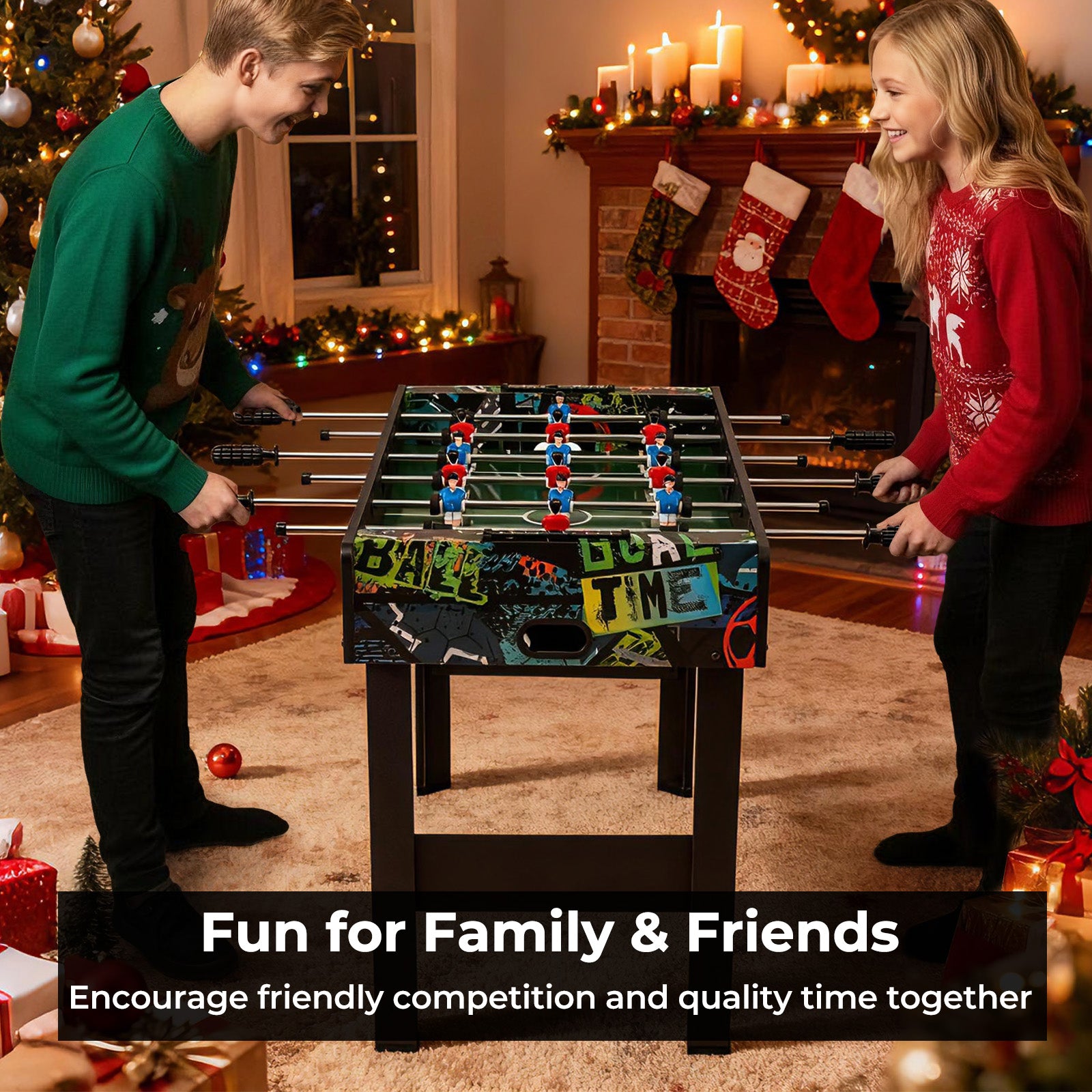 Mini Foosball Table 2-in-1 Game Table with Detachable Legs for Tabletop-Black