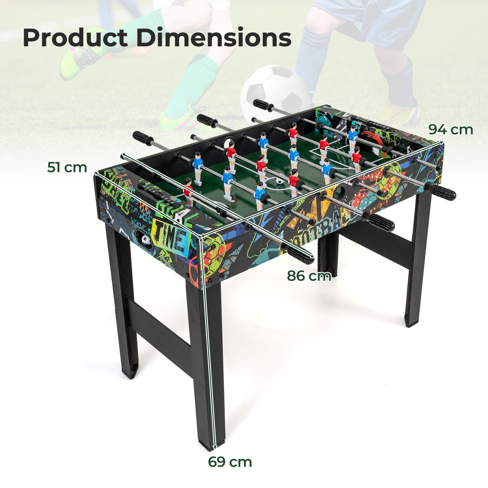 Mini Foosball Table 2-in-1 Game Table with Detachable Legs for Tabletop-Black