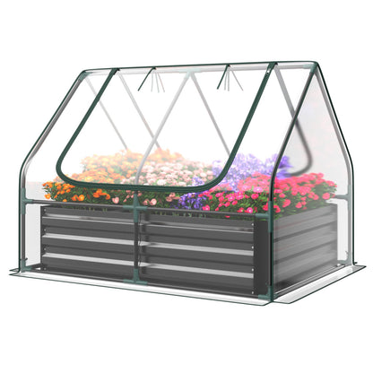 Mini Greenhouse with Roll-up Zipper Doors and Raised Garden Bed-Transparent