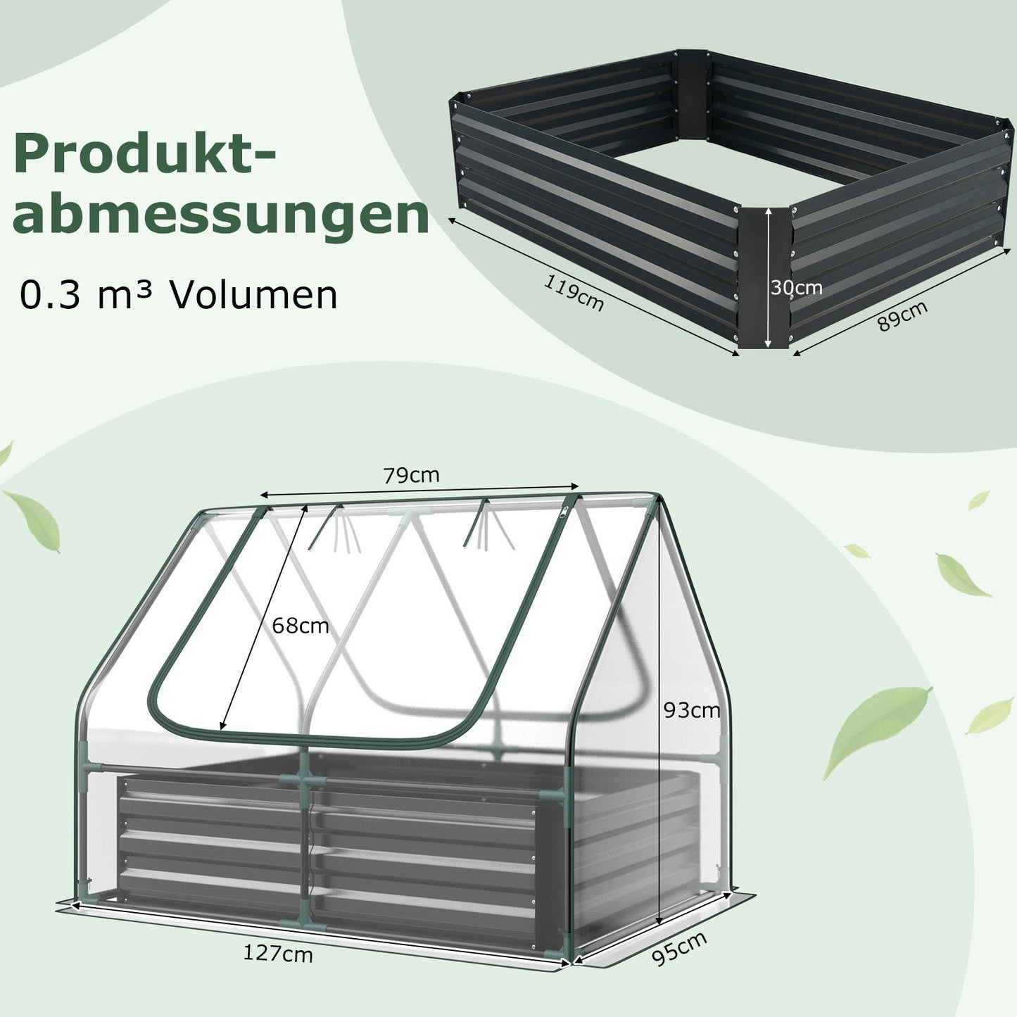 Mini Greenhouse with Roll-up Zipper Doors and Raised Garden Bed-Transparent