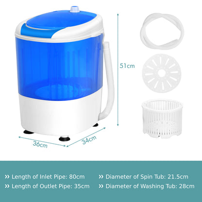 2 in 1 Mini Single Tub Washer Spin Dryer Semi-automatic-Blue