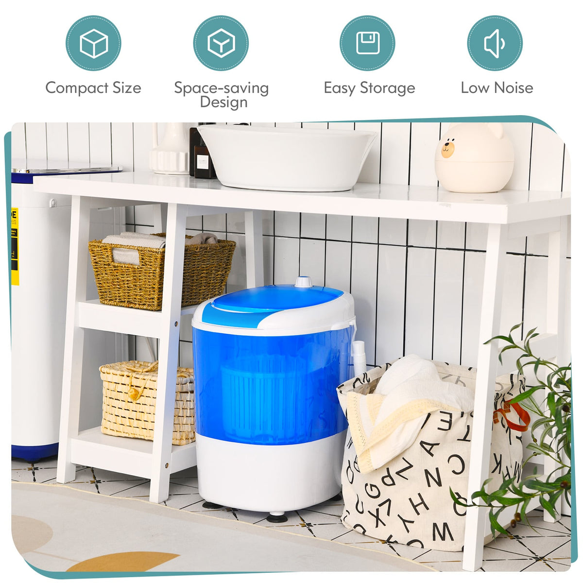 2 in 1 Mini Single Tub Washer Spin Dryer Semi-automatic-Blue