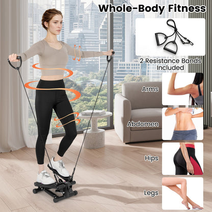 Mini Stepper for Workout Portable Hydraulic Stepper with Resistance Bands-Black
