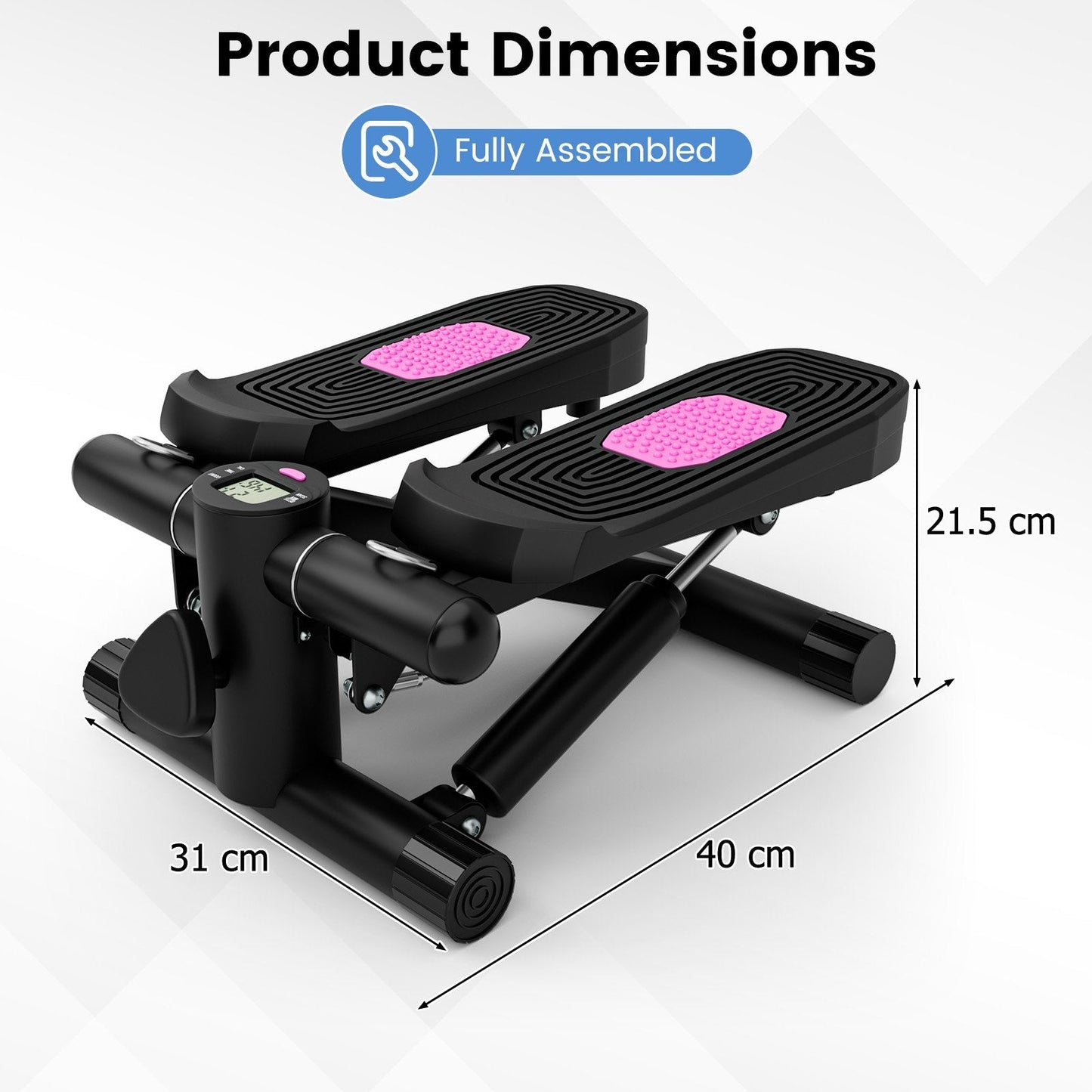 Mini Stepper for Workout Portable Hydraulic Stepper with Resistance Bands-Black