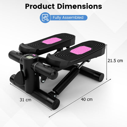 Mini Stepper for Workout Portable Hydraulic Stepper with Resistance Bands-Black