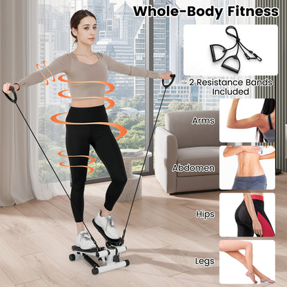 Mini Stepper for Workout Portable Hydraulic Stepper with Resistance Bands-White