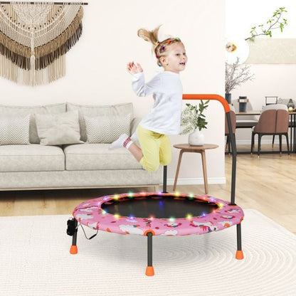 Mini Trampoline for Children with LED Lights and Safety Handle-Pink