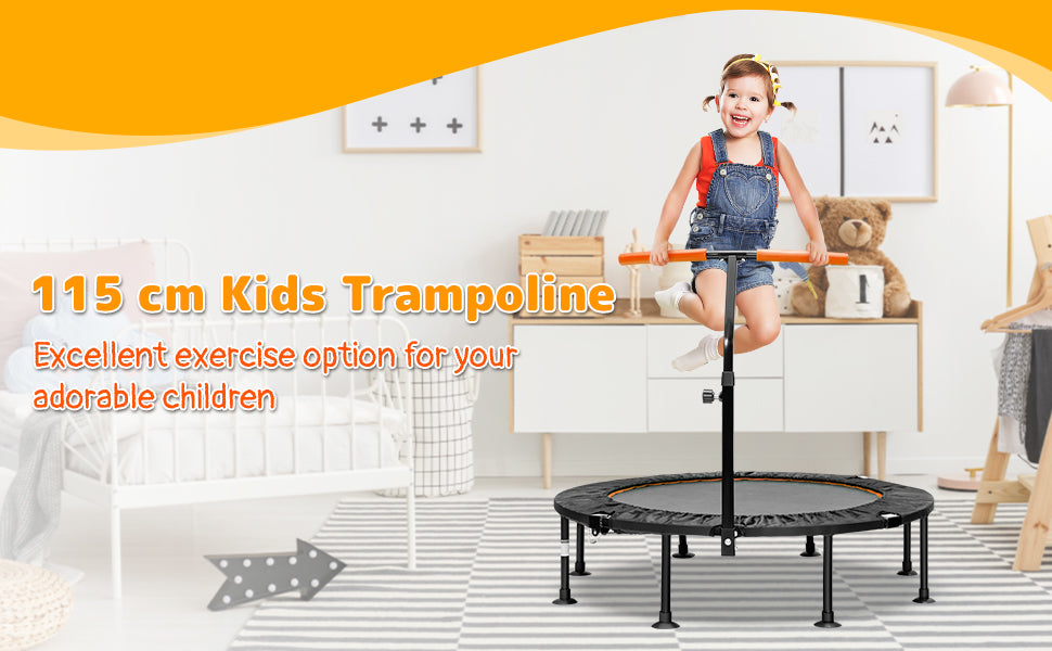 110 CM Mini Trampoline Bounce with Height Adjustable Handrail-Orange