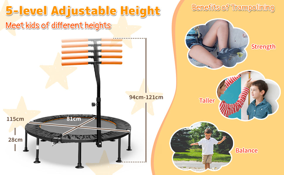 110 CM Mini Trampoline Bounce with Height Adjustable Handrail-Green