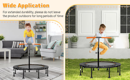 110 CM Mini Trampoline Bounce with Height Adjustable Handrail-Orange