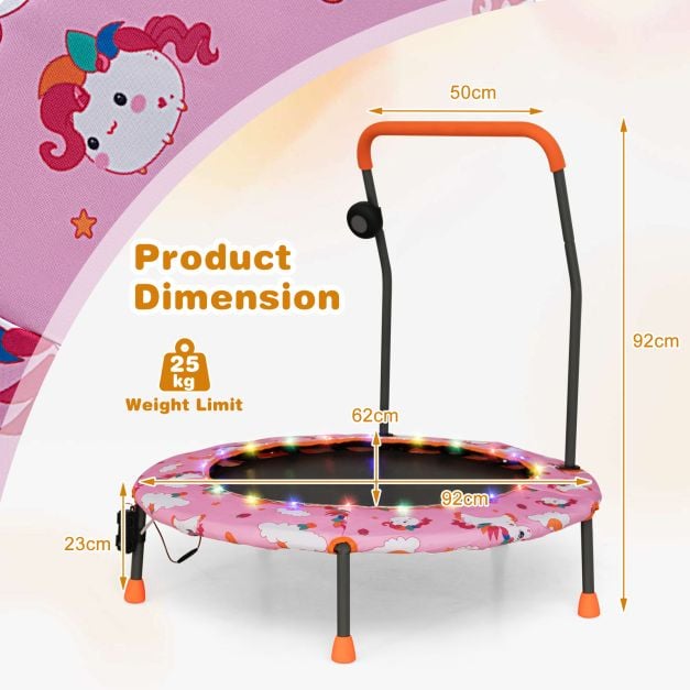 Mini Trampoline for Children with LED Lights and Safety Handle-Pink