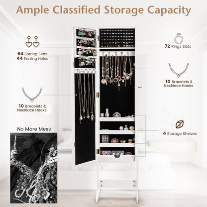 Mirrored Jewelry Armoire with Full-Length Mirror and 3 Tilting Angles-White