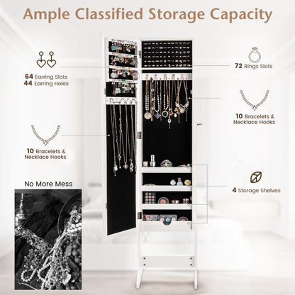 New Mirrored Jewelry Cabinet Armoire Mirror Organizer Storage Box Ring w/ Stand-White