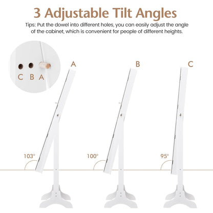 Mirrored Jewelry Armoire with Full-Length Mirror and 3 Tilting Angles-White