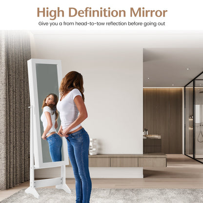 Mirrored Jewelry Armoire with Full-Length Mirror and 3 Tilting Angles-White