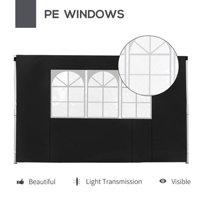 Outsunny 3 Meters Gazebo Replaceable Exchangeable Side Panel Wall Panels Walls With Window, Black