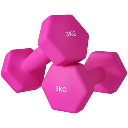 SPORTNOW 2 x 3kg Hexagonal Dumbbells Weights Set with Non-Slip Grip for Home Gym Workout, Pink