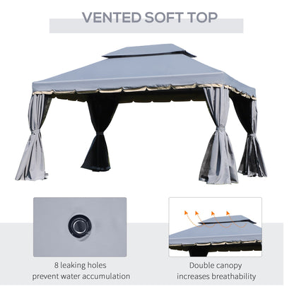 Outsunny 3 x 4m Aluminium Alloy Gazebo Marquee Canopy Pavilion Patio Garden Party Tent Shelter with Nets and Sidewalls - Grey