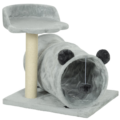 PawHut 47cm Small Cat Tree w/ Scratching Post, Bed, Cat Tunnel, Toy Ball, Grey