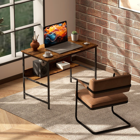 HOMCOM 2-Tier Computer Desk, 100 x 60 cm, Rustic Brown