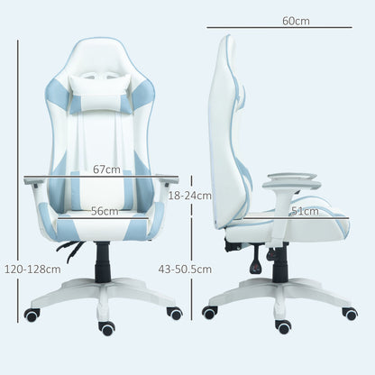 HOMCOM Faux Leather Colour Block Gaming Chair, with 135  Reclining Back - Blue/White