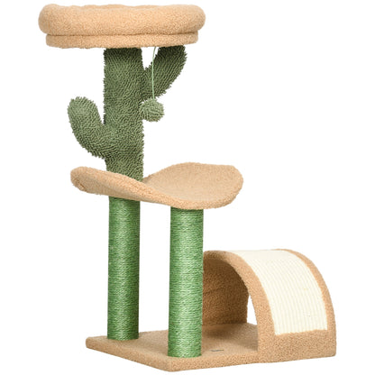 PawHut 72cm Cat Tree, Kitty Activity Center, Wooden Cat Climbing Toy, Cat Tower with Bed Ball Toy Sisal Scratching Post Curved Pad, Yellow