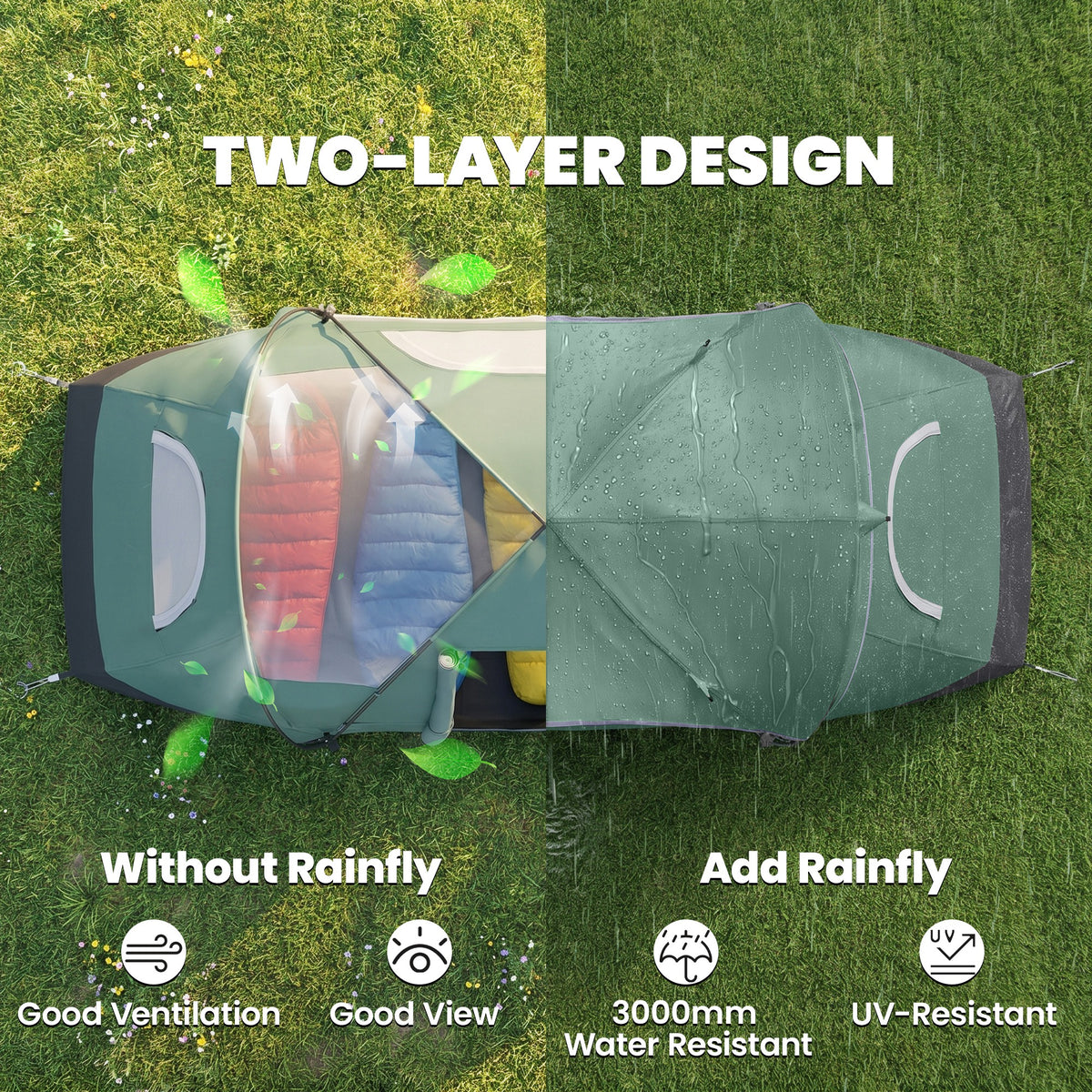 Outsunny 5 Man Camping Tent, Large Tunnel Tent, Water Resistant Hiking Shelter with Groundsheet and Carry Bag, Dark Green