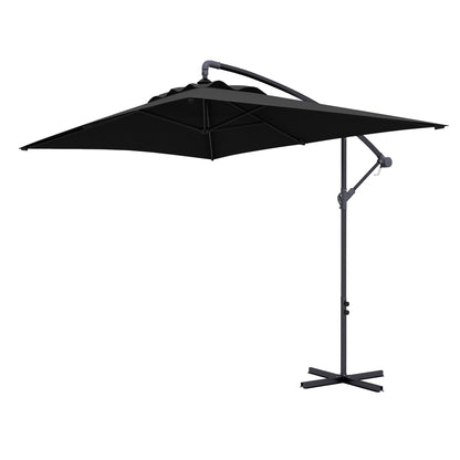 3x2m Cantilever Parasol With Cross Base, Banana Parasol With Crank Handle And 6 Ribs, Rectangular Hanging Patio Umbrella for Outdoors - Black