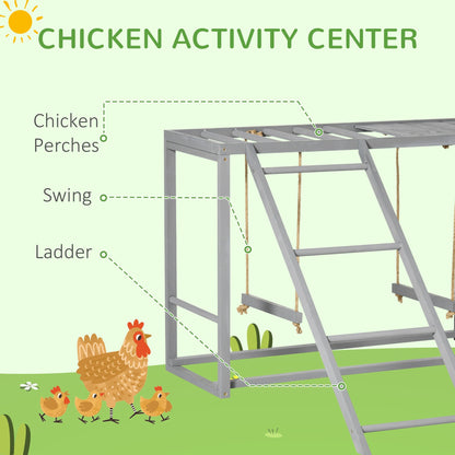 PawHut Chicken Activity Play with Swing Set for 3-4 Birds, Wooden Chicken Coop, Grey