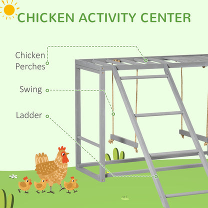 مجموعة ألعاب PawHut Chicken Activity Play with Swing Set لـ 3-4 دجاجات، حظيرة دجاج خشبية، رمادية