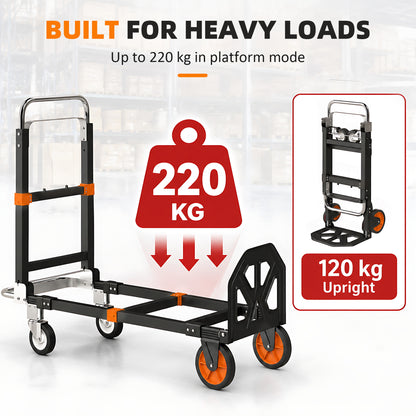 HOMCOM 2-in-1 Folding Sack Truck & Platform Trolley, Heavy Duty 220kg/120kg Hand Truck with Adjustable Platform & Handle