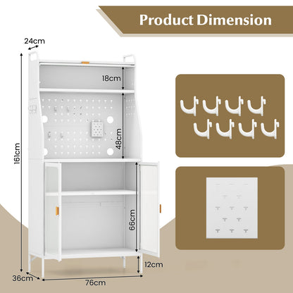 Kitchen Pantry Storage Cabinet Freestanding Baker Rack with Pegboard-White