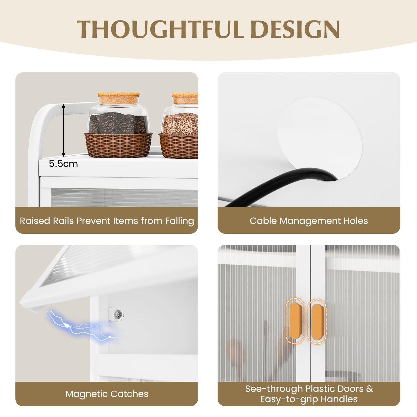 Kitchen Pantry Storage Cabinet Freestanding Baker Rack with Pegboard-White