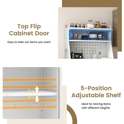 Kitchen Pantry Storage Cabinet Freestanding Baker Rack with Pegboard-White