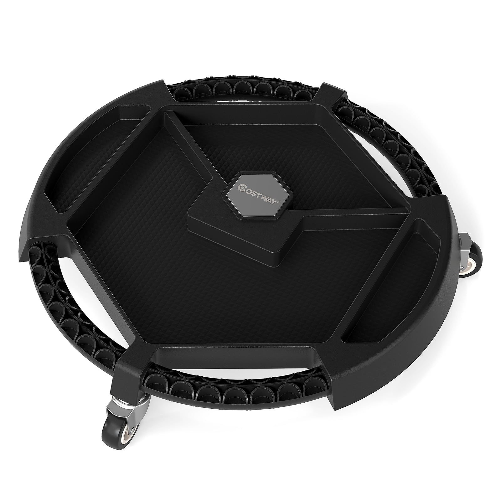Mobile Automotive Tool Creeper with 3 Swivel Casters and 4 Compartments-Black