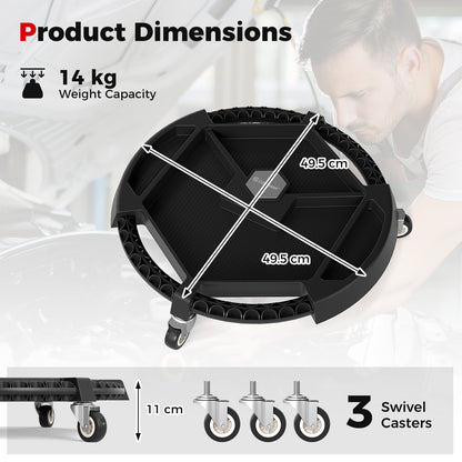 Mobile Automotive Tool Creeper with 3 Swivel Casters and 4 Compartments-Black