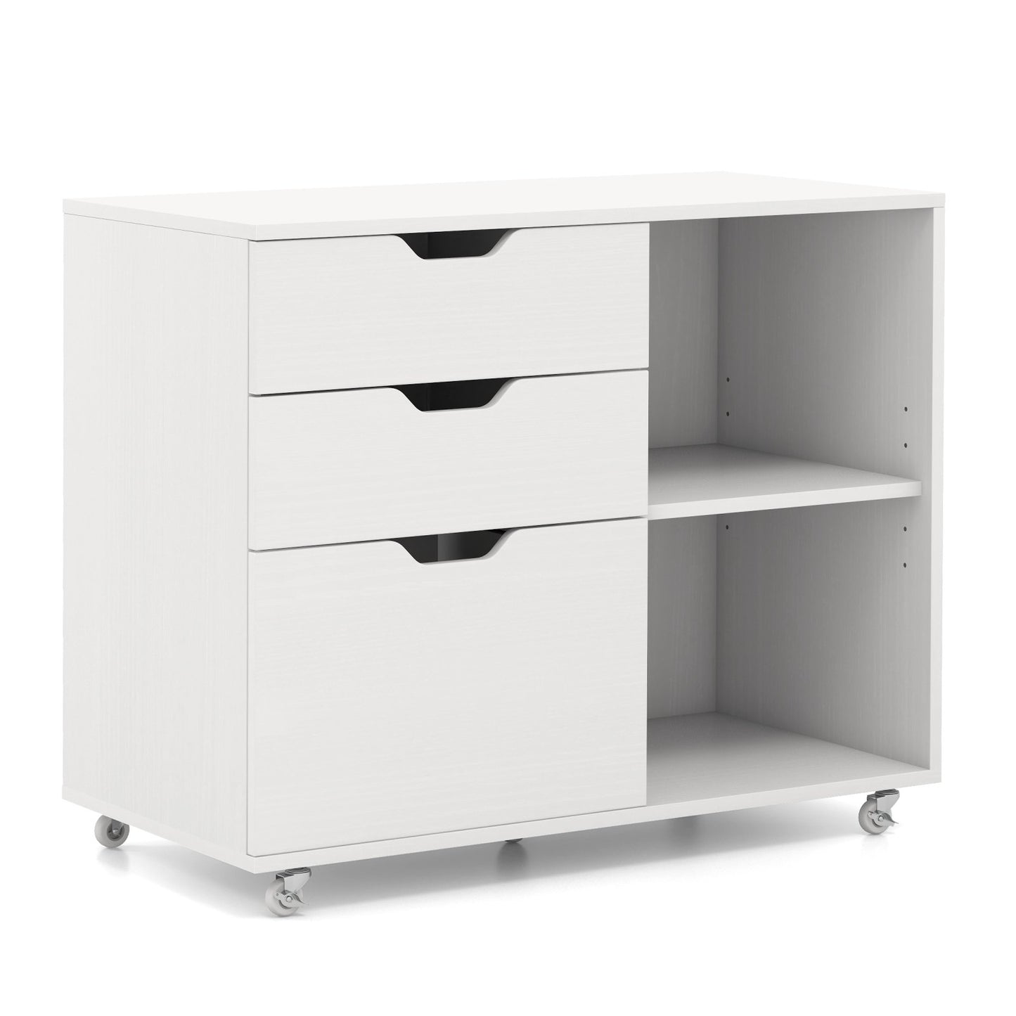 Mobile File Cabinet with 3 Pull-out Drawers and Adjustable Shelf-White