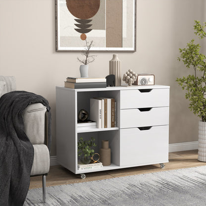 Mobile File Cabinet with 3 Pull-out Drawers and Adjustable Shelf-White