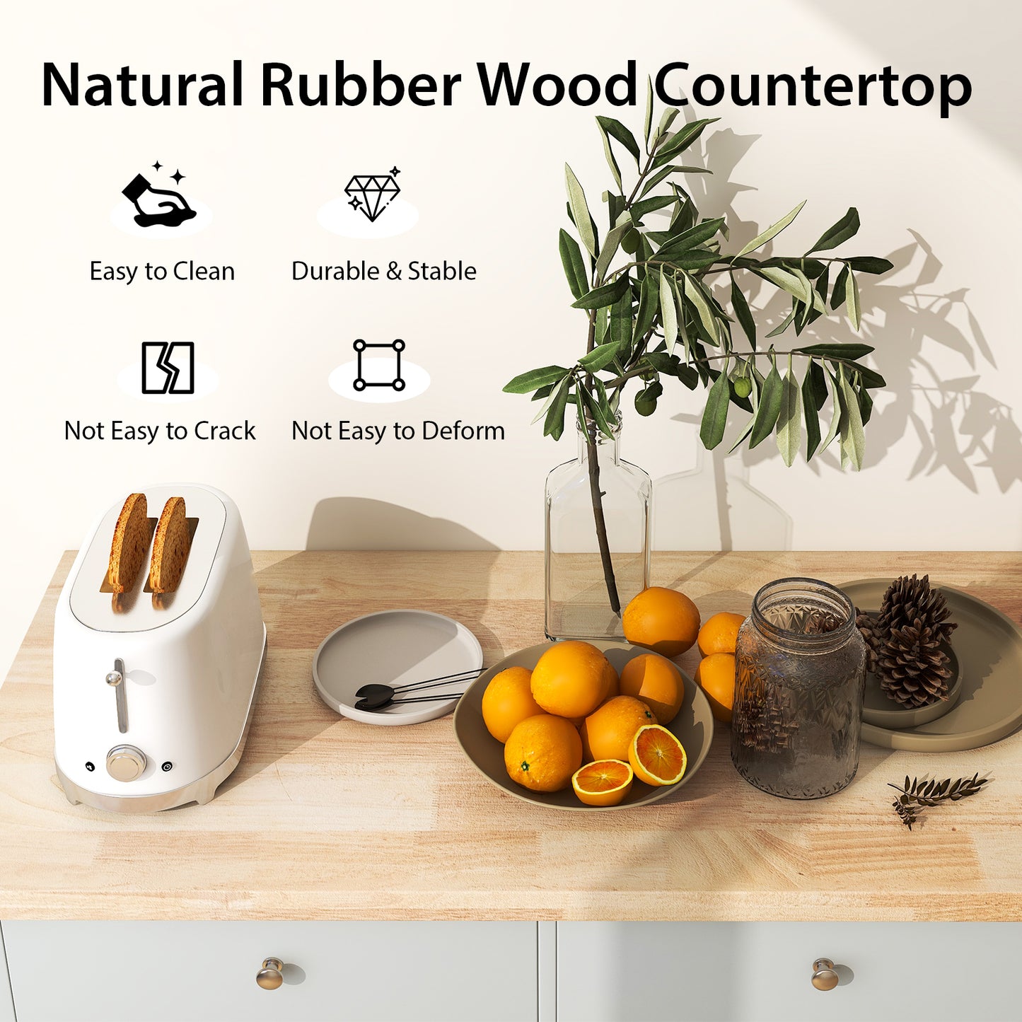 Mobile Kitchen Island Cart Rolling Kitchen Island with Rubber Wood Top-Grey