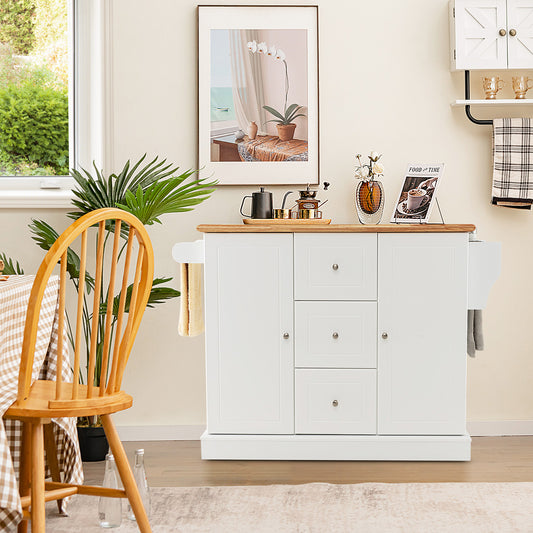 Large Mobile Kitchen Island Cart with Adjustable Shelves-White