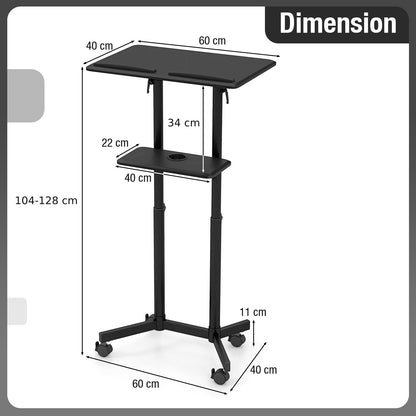 Mobile Lectern Podium Height-adjustable Rolling laptop cart with Tilting Top-Black