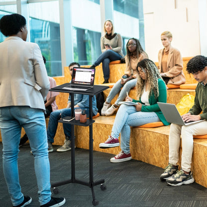 Mobile Lectern Podium Height-adjustable Rolling laptop cart with Tilting Top-Black