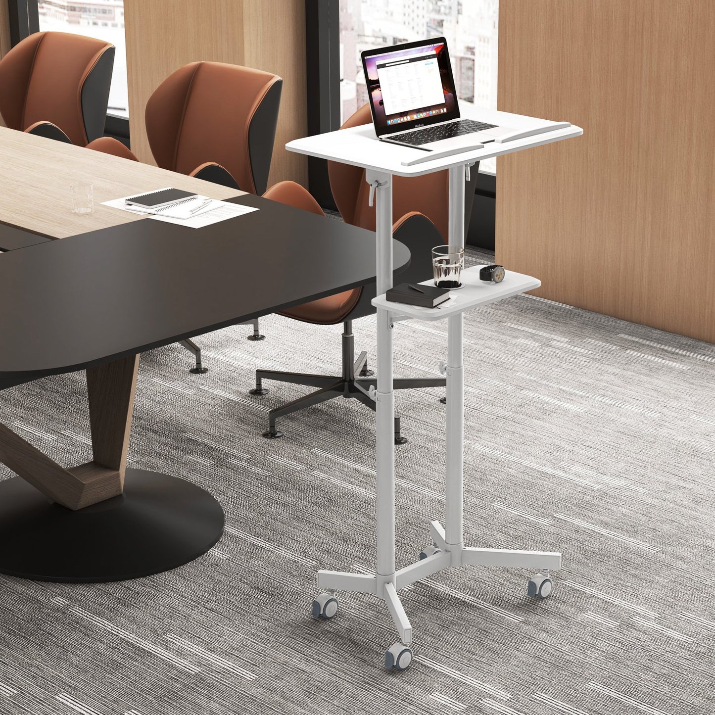 Mobile Lectern Podium Height-adjustable Rolling laptop cart with Tilting Top-White
