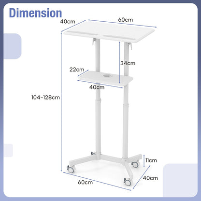 Mobile Lectern Podium Height-adjustable Rolling laptop cart with Tilting Top-White