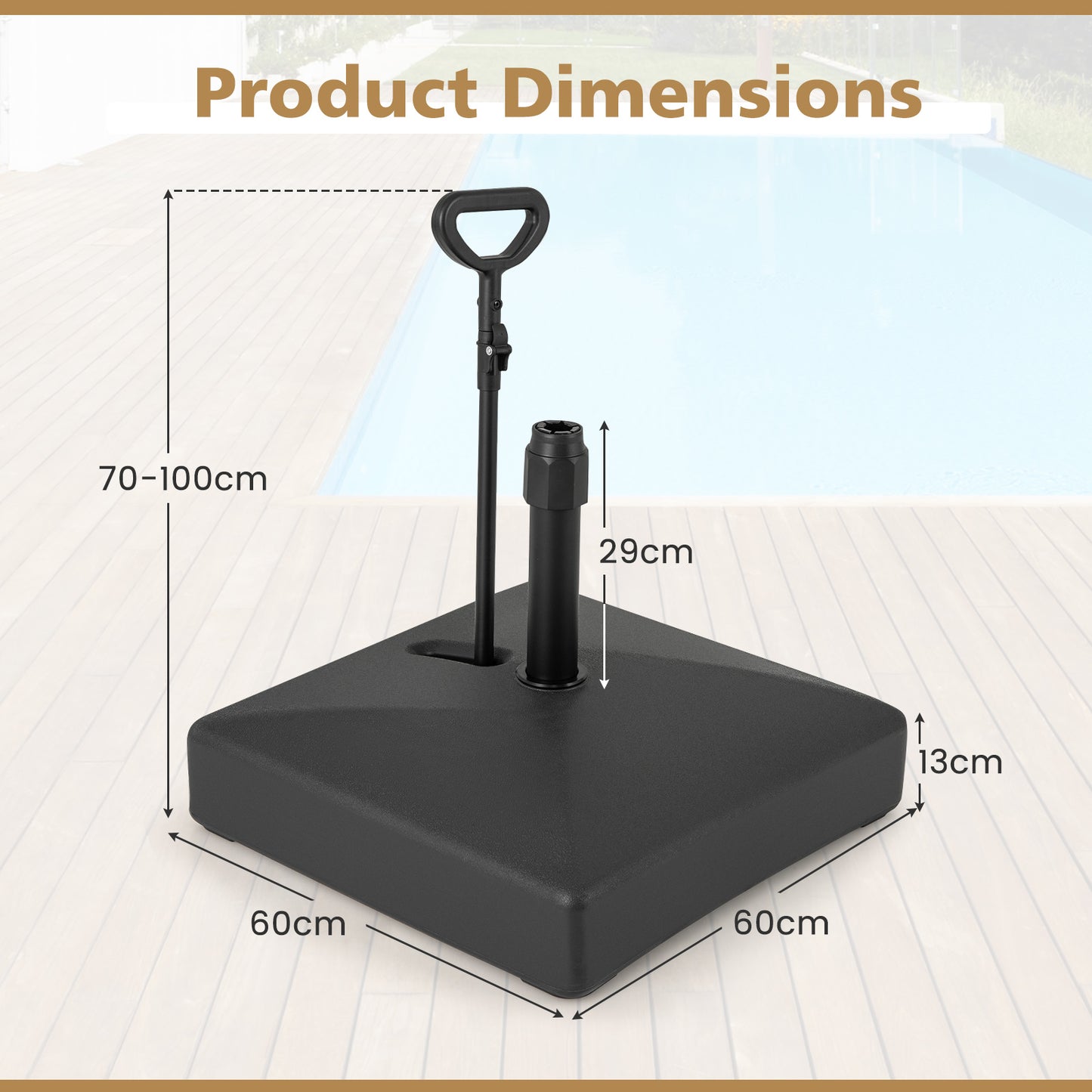 Mobile Patio Umbrella Base 59 kg Capacity Umbrella Stand with 3 Wheels-Black