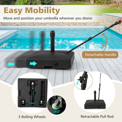 Mobile Patio Umbrella Base 59 kg Capacity Umbrella Stand with 3 Wheels-Black