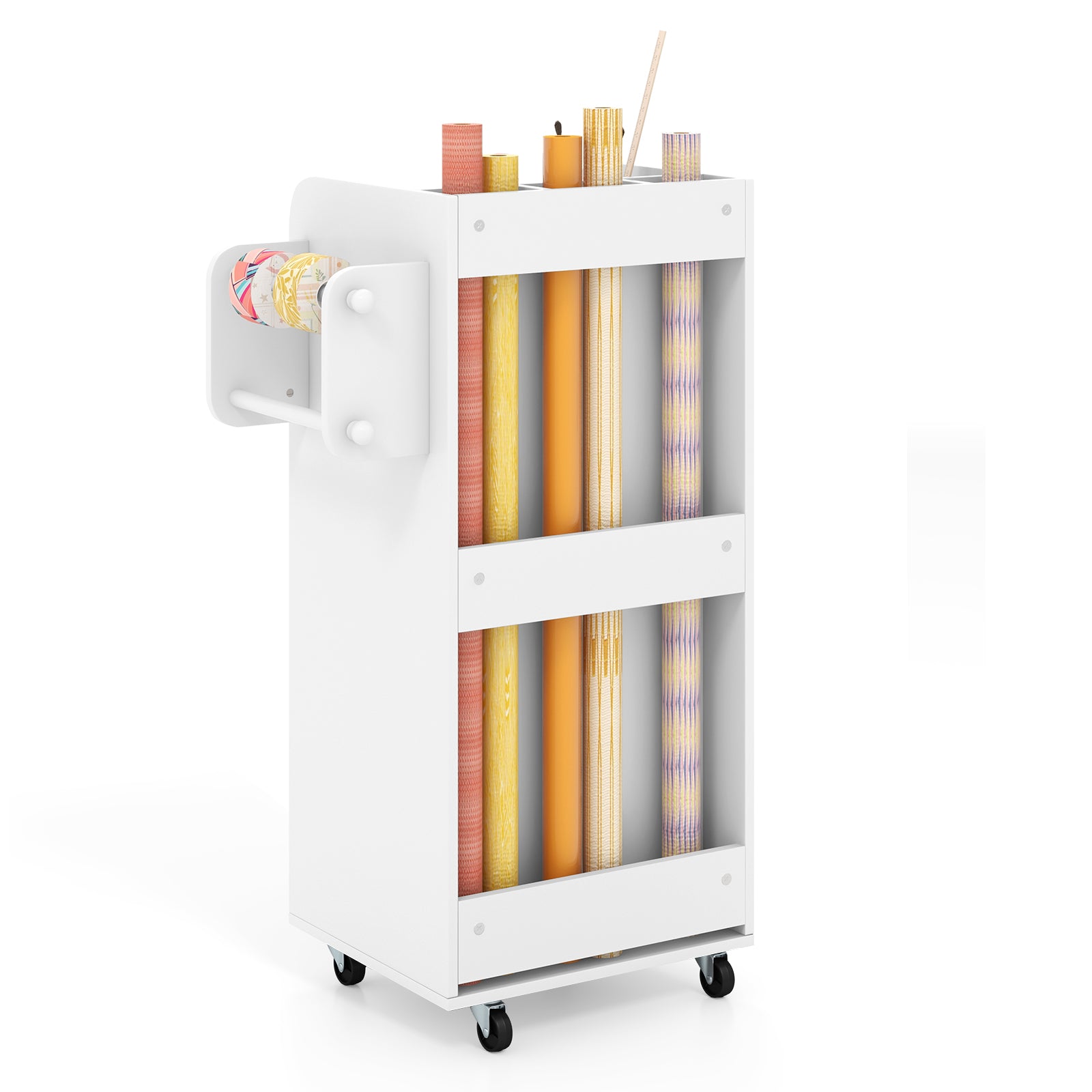 Mobile Rolling Storage Cart with 3 Drawers 2 Shelves and 2 Dowel Rods-White