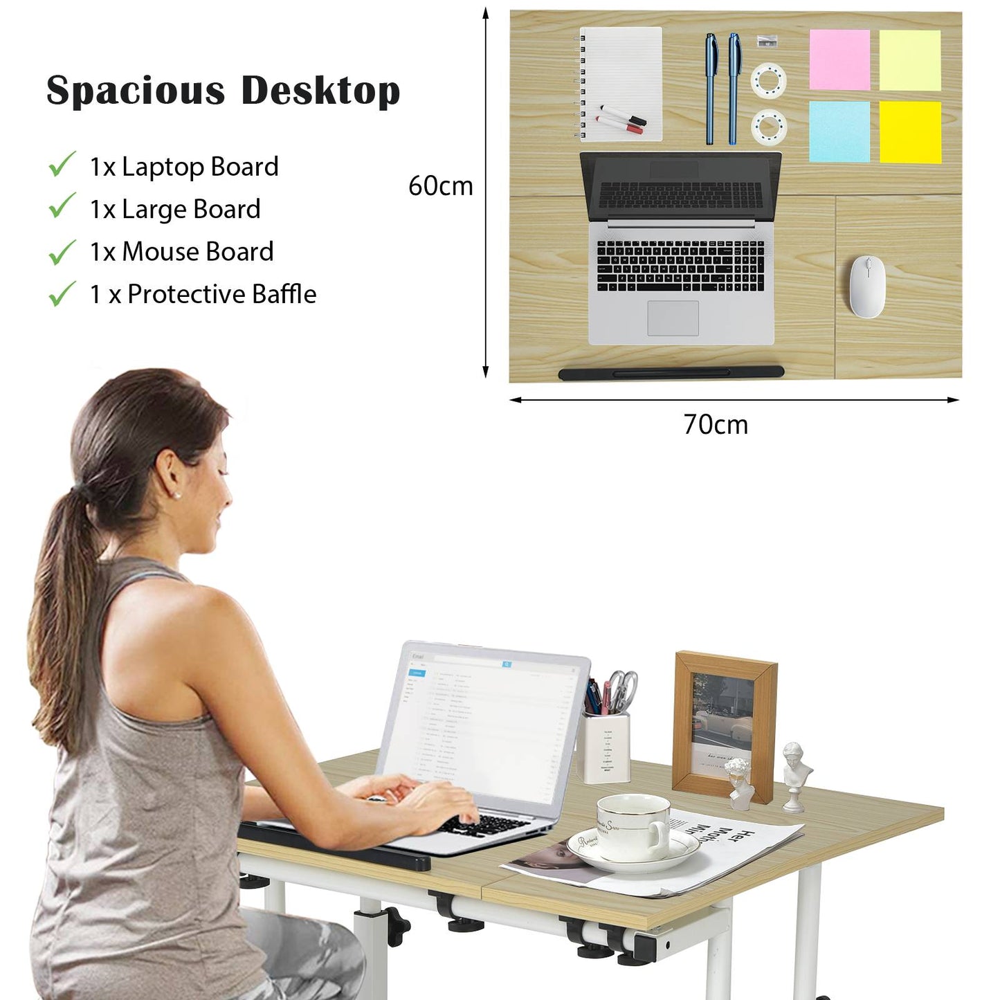 Height Adjustable Workstation with Wheels for Standing or Sitting-Natural