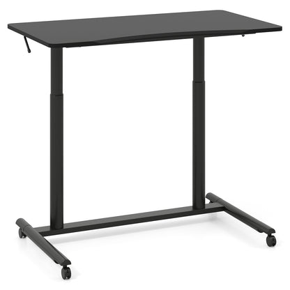 C-Shaped Mobile Standing Desk with Adjustable Height and Lockable Wheels-Black